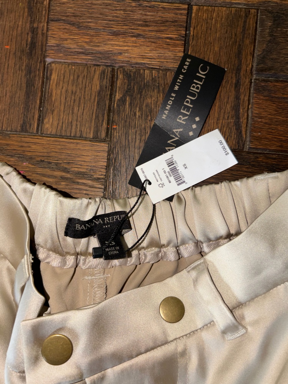 Banana Republic NWT Satin Parachute Pants snap silky champagne new xs - Picture 6 of 7